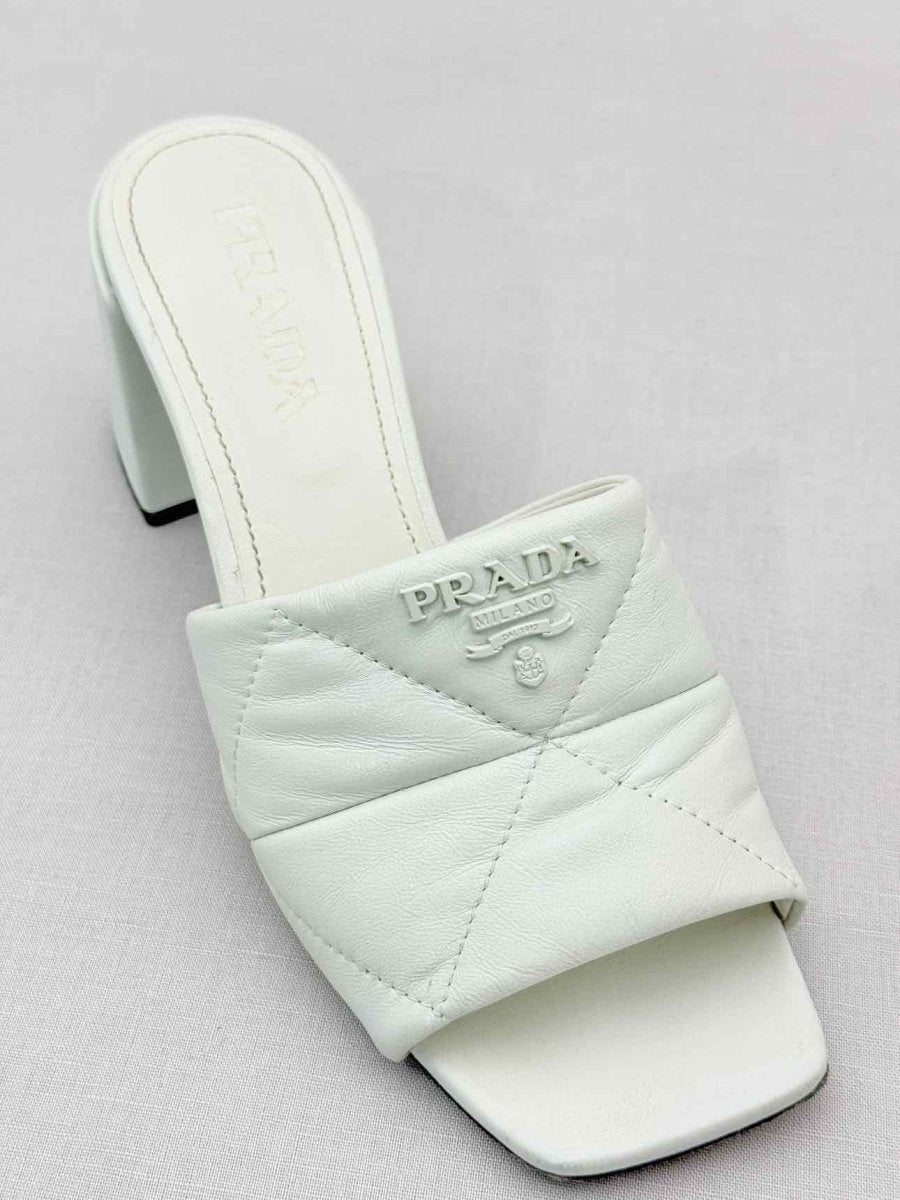 Pre - loved PRADA White Quilted Size EU 37.5 Heeled Sandals at Reems Closet