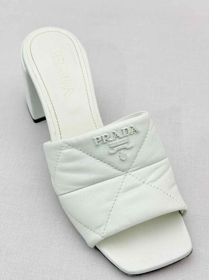 Pre - loved PRADA White Quilted Size EU 37.5 Heeled Sandals at Reems Closet