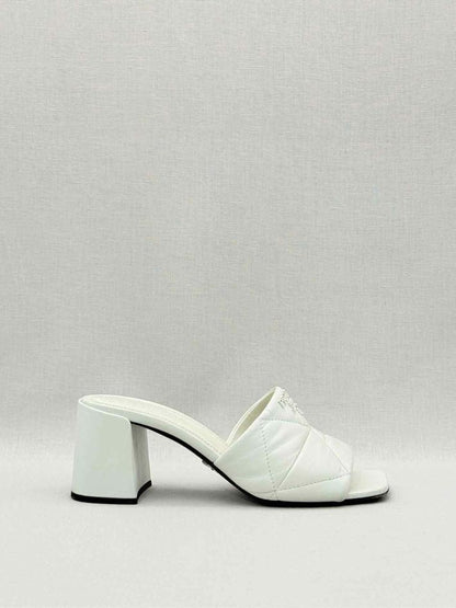 Pre - loved PRADA White Quilted Size EU 37.5 Heeled Sandals at Reems Closet