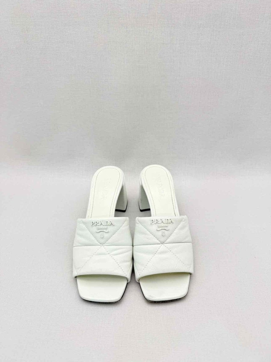 Pre - loved PRADA White Quilted Size EU 37.5 Heeled Sandals at Reems Closet