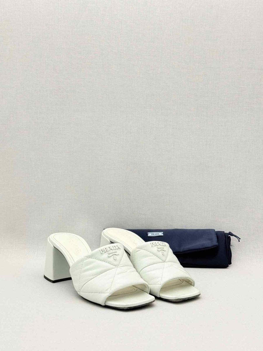 Pre - loved PRADA White Quilted Size EU 37.5 Heeled Sandals at Reems Closet