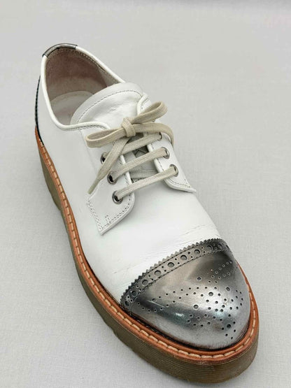 Pre-loved PRADA White & Silver Cap Toe Size EU 38 Brogues at Reems Closet