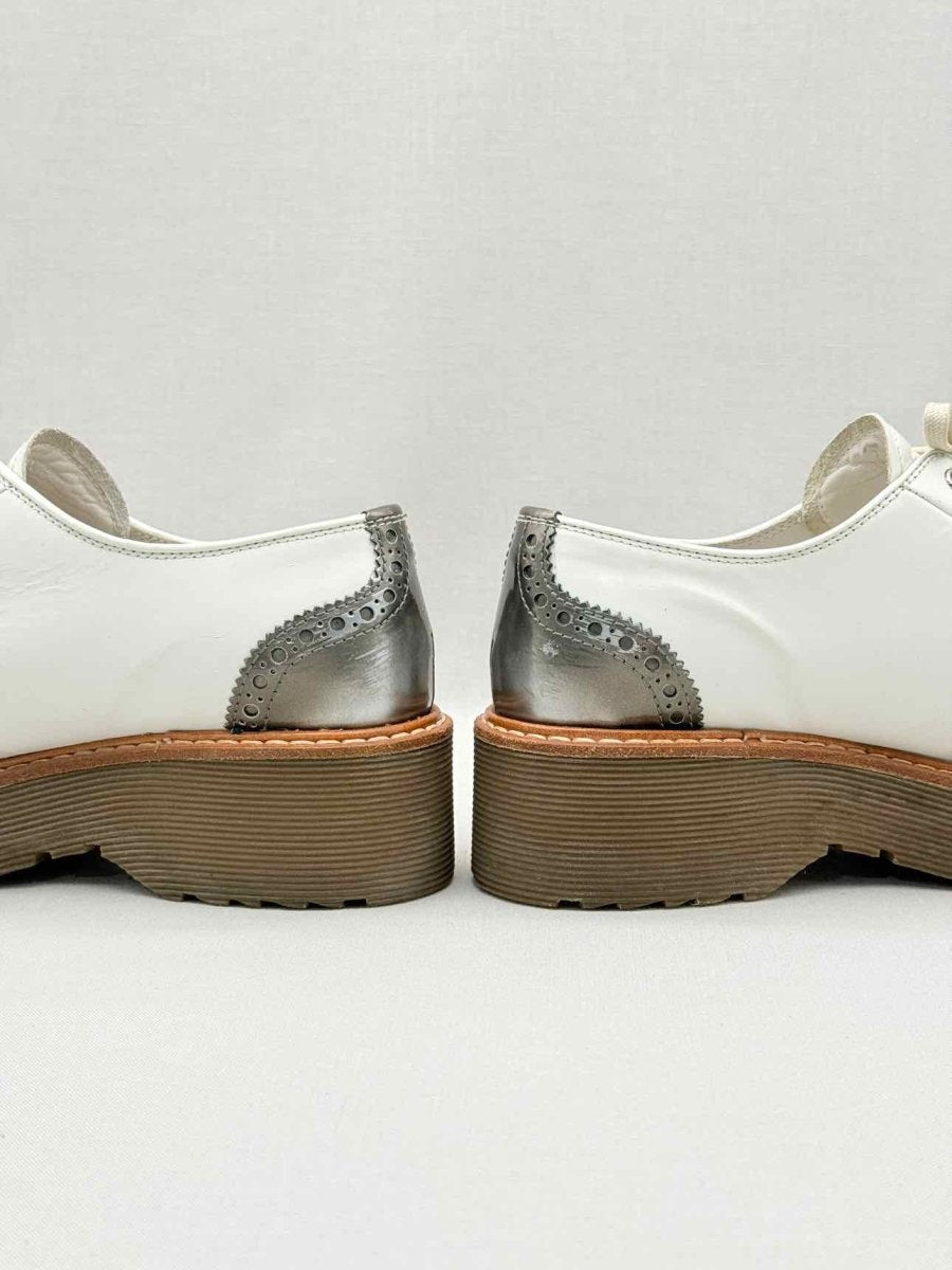 Pre-loved PRADA White & Silver Cap Toe Size EU 38 Brogues at Reems Closet