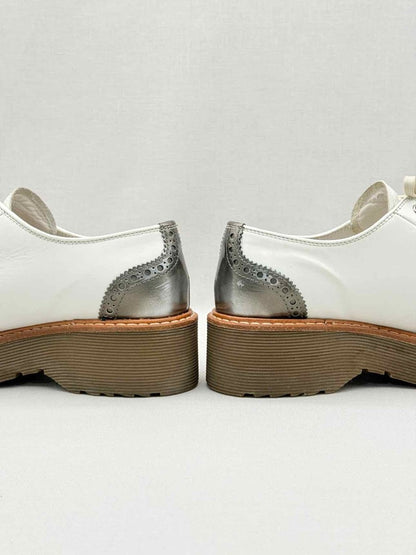 Pre-loved PRADA White & Silver Cap Toe Size EU 38 Brogues at Reems Closet