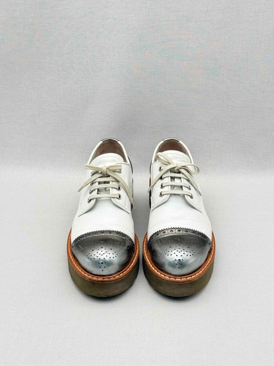 Pre-loved PRADA White & Silver Cap Toe Size EU 38 Brogues at Reems Closet