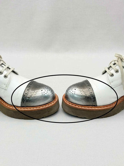 Pre-loved PRADA White & Silver Cap Toe Size EU 38 Brogues at Reems Closet
