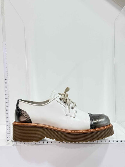 Pre-loved PRADA White & Silver Cap Toe Size EU 38 Brogues at Reems Closet