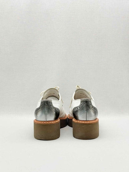 Pre-loved PRADA White & Silver Cap Toe Size EU 38 Brogues at Reems Closet