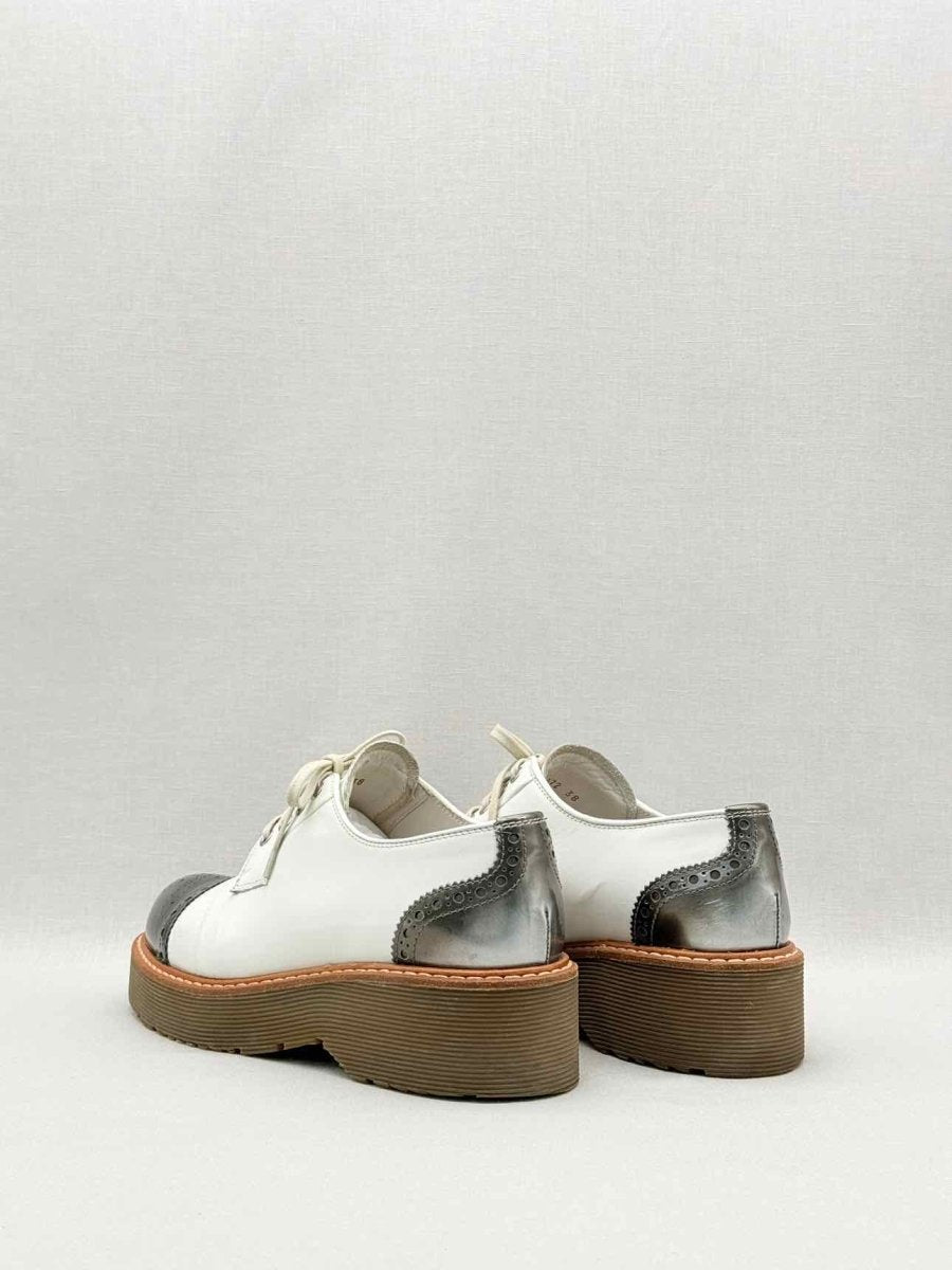 Pre-loved PRADA White & Silver Cap Toe Size EU 38 Brogues at Reems Closet