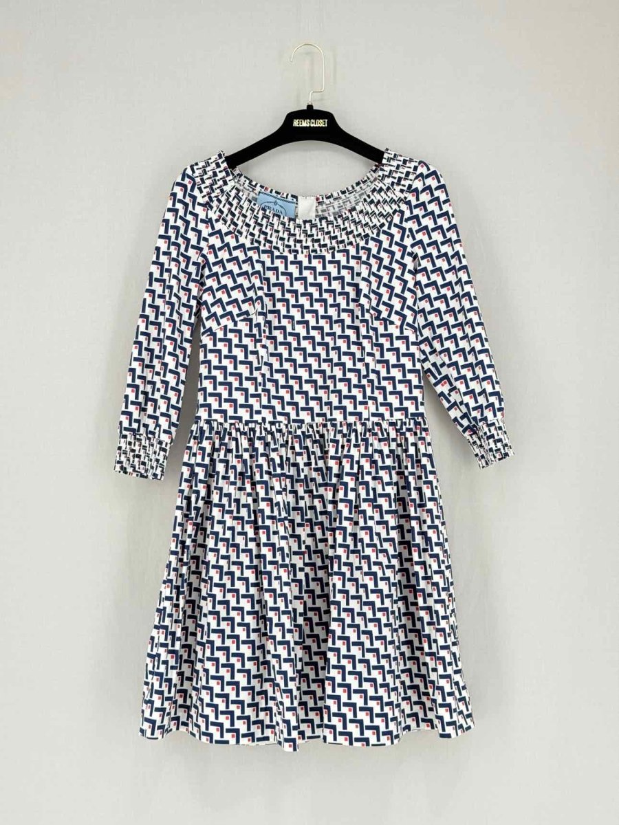 Pre - loved PRADA White w/ Blue & Red Size US 6 Short Dress at Reems Closet