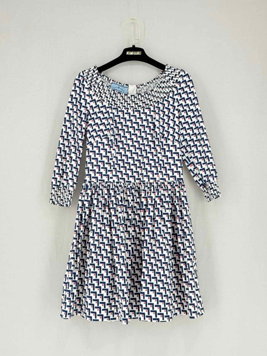 Pre - loved PRADA White w/ Blue & Red Size US 6 Short Dress at Reems Closet