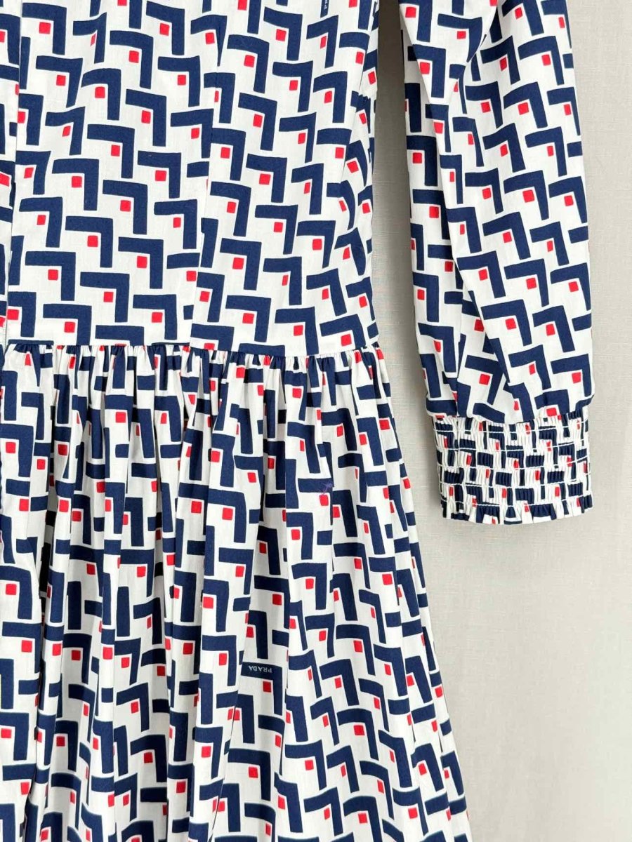 Pre - loved PRADA White w/ Blue & Red Size US 6 Short Dress at Reems Closet