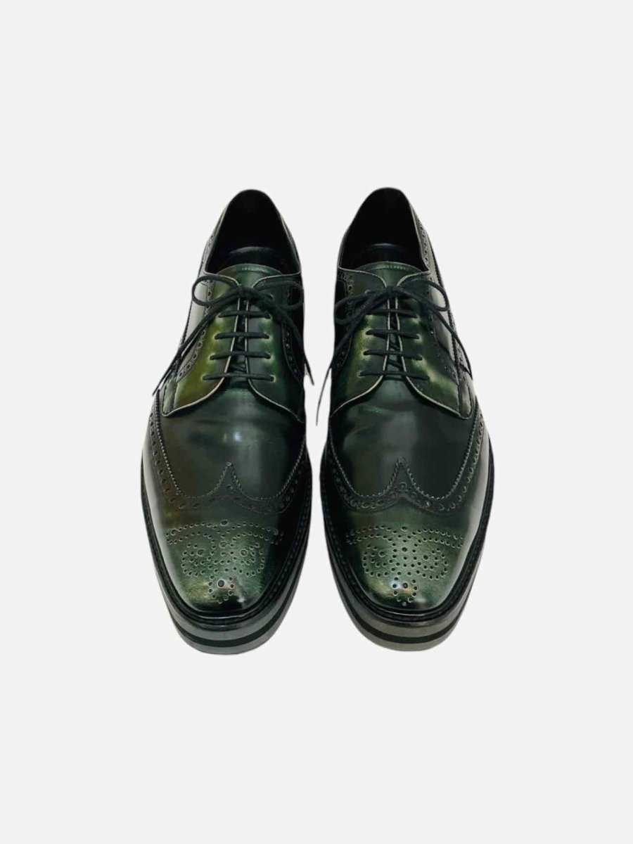 Pre - loved PRADA Wingtip Dark Green Oxfords 11 at Reems Closet