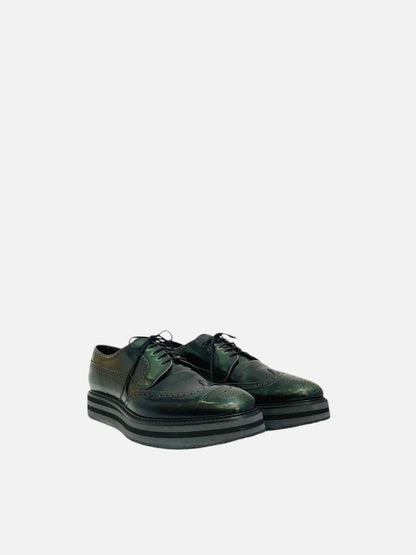 Pre - loved PRADA Wingtip Dark Green Oxfords 11 at Reems Closet