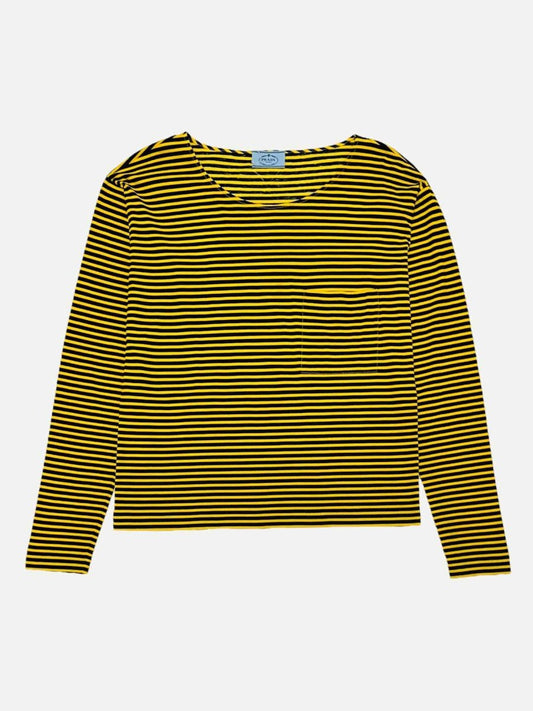Pre-loved PRADA Yellow & Black Striped Size Medium Top at Reems Closet