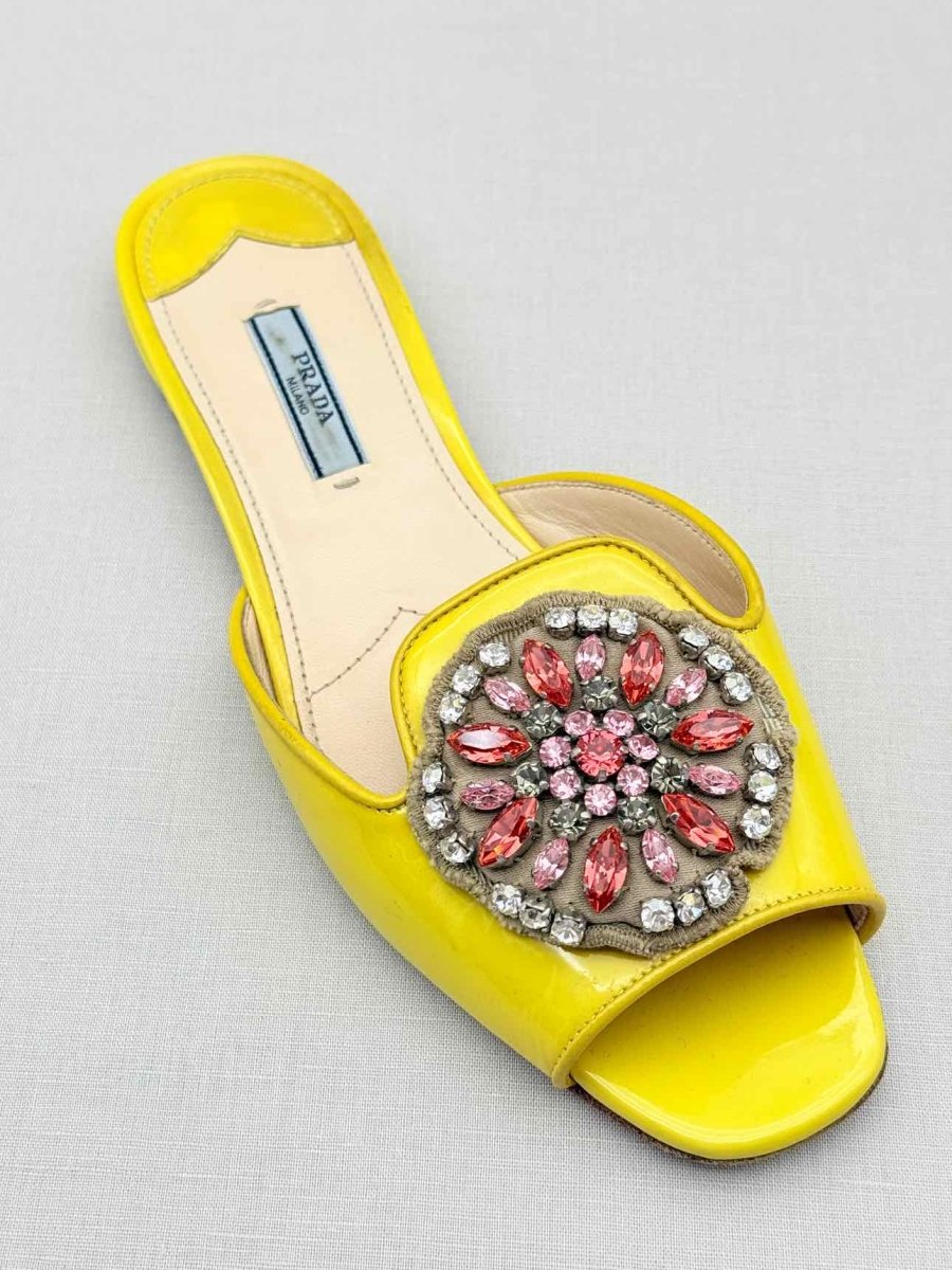 Pre - loved PRADA Yellow Embellished Size EU 38.5 Flats at Reems Closet