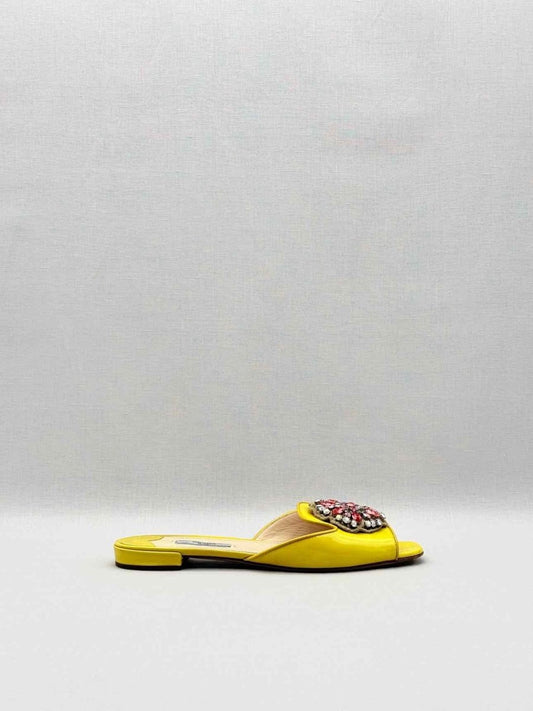 Pre - loved PRADA Yellow Embellished Size EU 38.5 Flats at Reems Closet