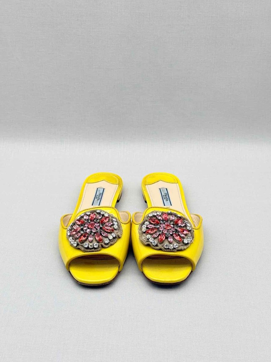 Pre - loved PRADA Yellow Embellished Size EU 38.5 Flats at Reems Closet