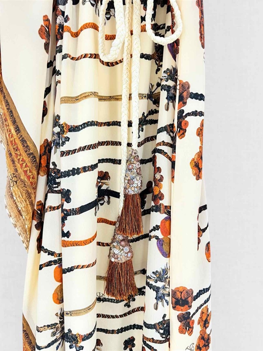 Pre - loved PRIAKATARIAPURI Beige Printed Size Medium Long Dress at Reems Closet