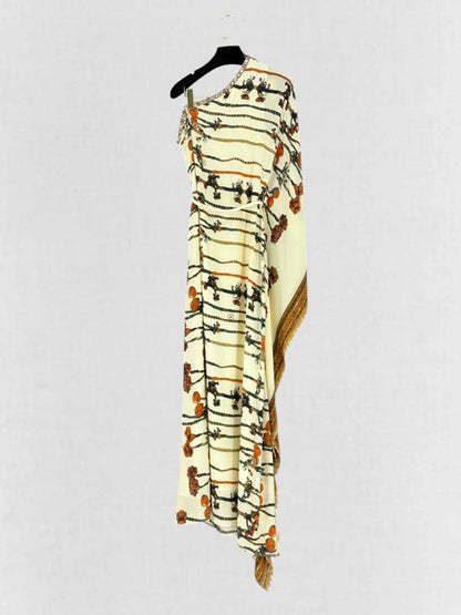 Pre - loved PRIAKATARIAPURI Beige Printed Size Medium Long Dress at Reems Closet