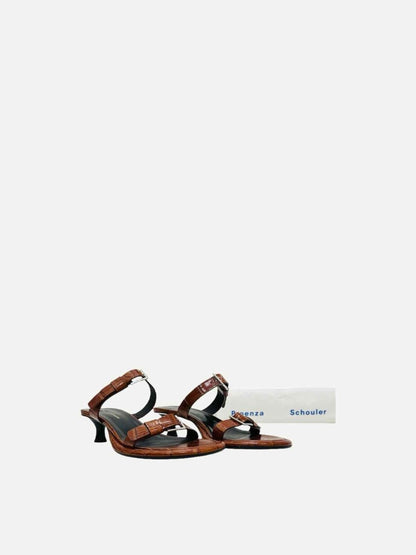 Pre - loved PROENZA SCHOULER Pipe Buckle Strappy Brown Mules 37 at Reems Closet