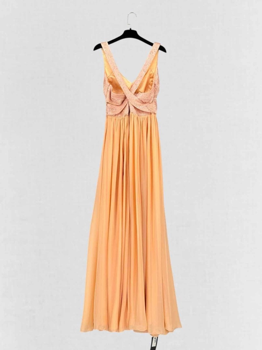 Pre - loved RACHEL GILBERT Cross Peach Cutout Size US 8 Long Dress at Reems Closet