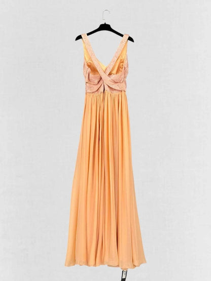 Pre - loved RACHEL GILBERT Cross Peach Cutout Size US 8 Long Dress at Reems Closet