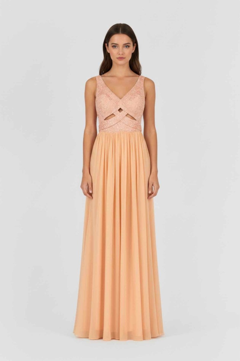 Pre-loved RACHEL GILBERT Cross Peach Cutout Size US 8 Long Dress at Reems Closet