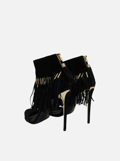 Pre - loved RACHEL ZOE Fringed Black Heeled Sandals 37.5 at Reems Closet