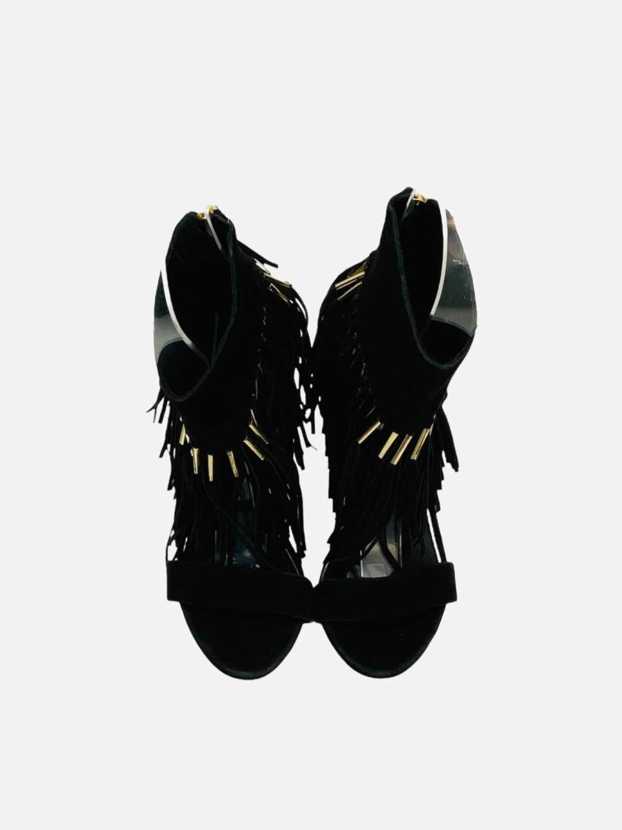 Pre - loved RACHEL ZOE Fringed Black Heeled Sandals 37.5 at Reems Closet