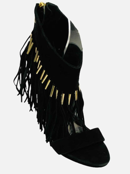 Pre - loved RACHEL ZOE Fringed Black Heeled Sandals 37.5 at Reems Closet