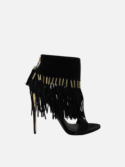 Pre - loved RACHEL ZOE Fringed Black Heeled Sandals 37.5 at Reems Closet