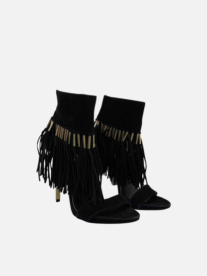 Pre - loved RACHEL ZOE Fringed Black Heeled Sandals 37.5 at Reems Closet