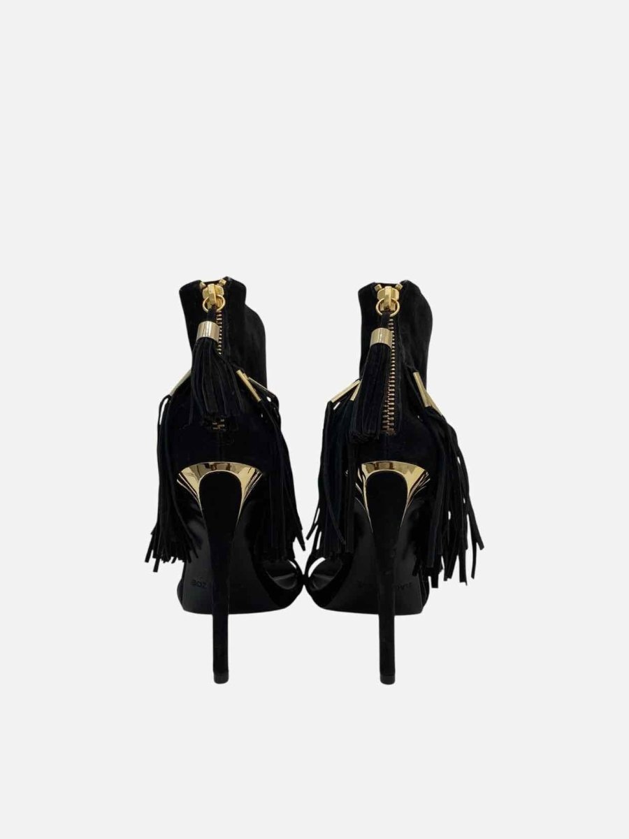 Pre - loved RACHEL ZOE Fringed Black Heeled Sandals 37.5 at Reems Closet