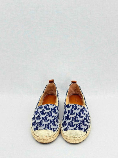 Pre - loved RALPH LAUREN Navy Blue Logo Print Size EU 37 Flats at Reems Closet