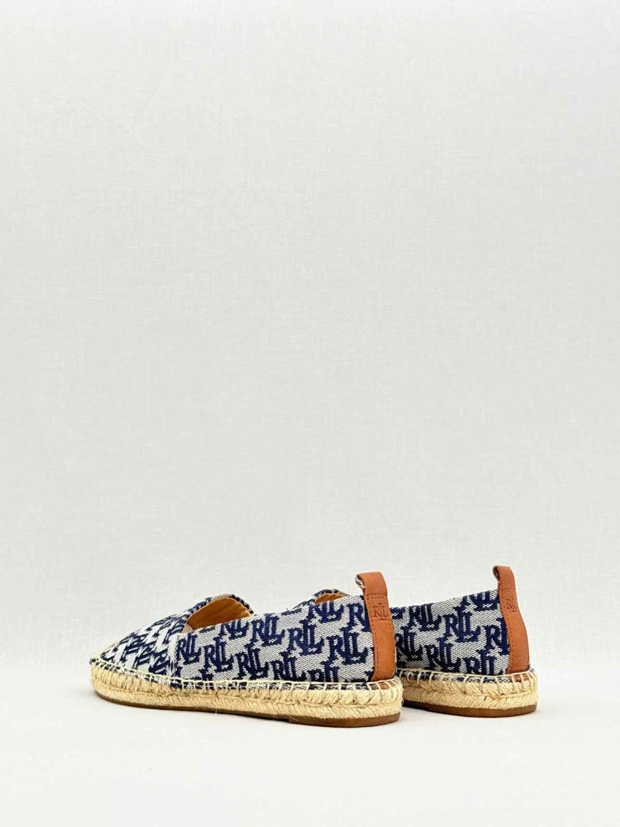 Pre - loved RALPH LAUREN Navy Blue Logo Print Size EU 37 Flats at Reems Closet