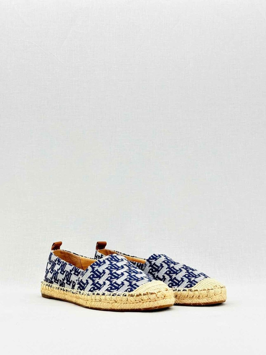 Pre - loved RALPH LAUREN Navy Blue Logo Print Size EU 37 Flats at Reems Closet