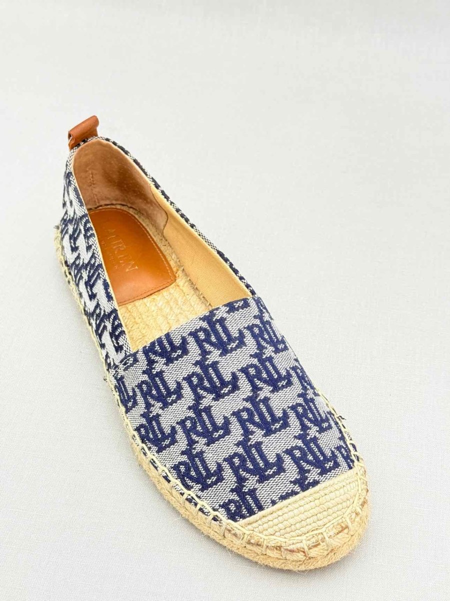 Pre - loved RALPH LAUREN Navy Blue Logo Print Size EU 37 Flats at Reems Closet