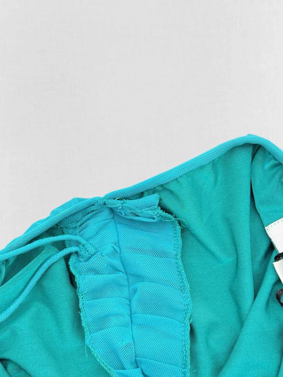 Pre - loved RAMONA COUTURE Turquoise Ruched Size US 4 Long Dress at Reems Closet