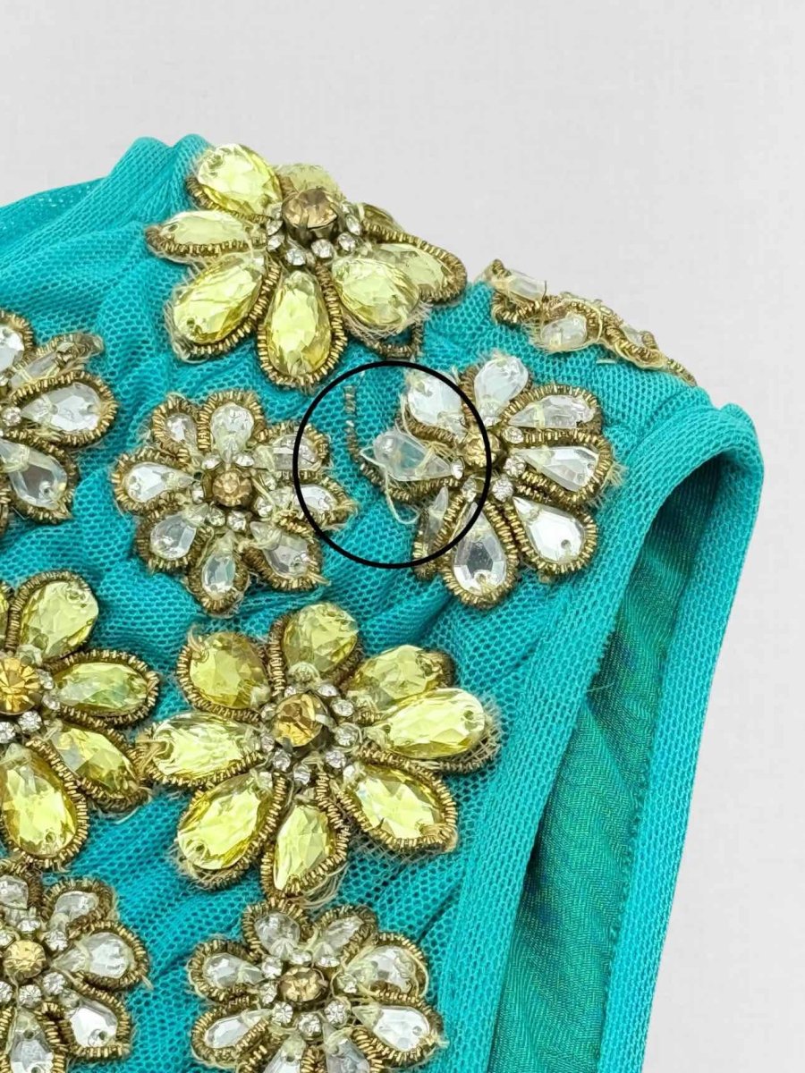 Pre - loved RAMONA COUTURE Turquoise Ruched Size US 4 Long Dress at Reems Closet