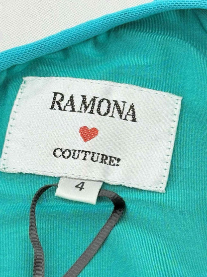 Pre - loved RAMONA COUTURE Turquoise Ruched Size US 4 Long Dress at Reems Closet