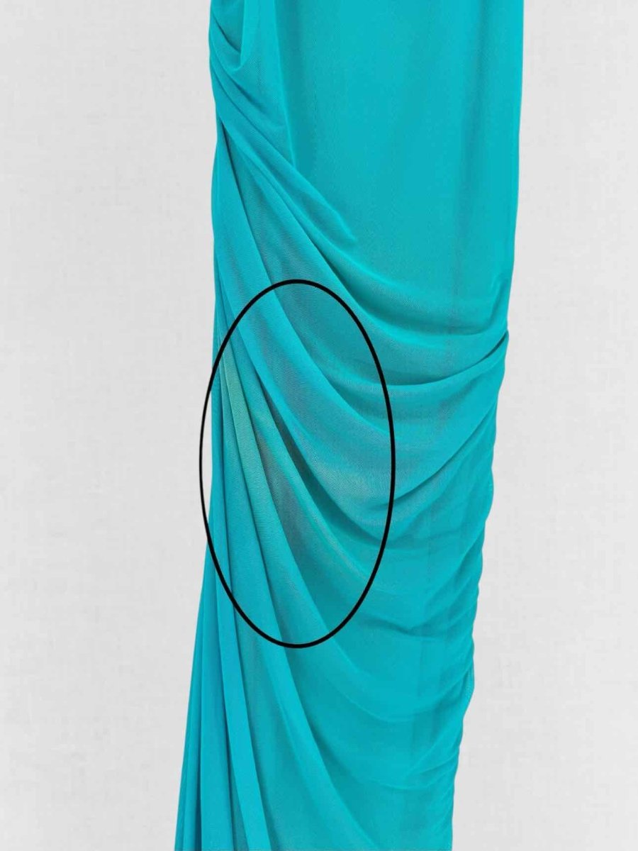 Pre - loved RAMONA COUTURE Turquoise Ruched Size US 4 Long Dress at Reems Closet
