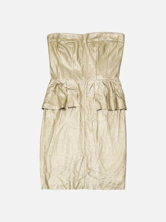 Pre - loved REBECCA TAYLOR Leather Metallic Gold Short Dress at Reems Closet