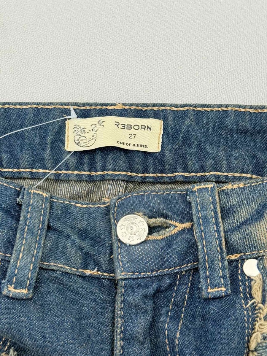 Pre - loved REBORN Front Split Blue Fringed Size 27 Long Skirt at Reems Closet