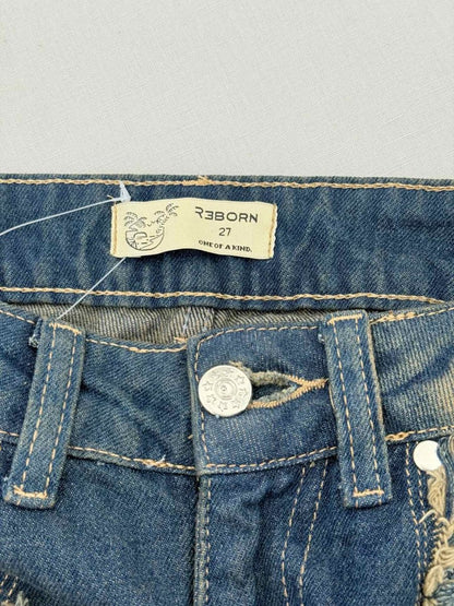 Pre - loved REBORN Front Split Blue Fringed Size 27 Long Skirt at Reems Closet