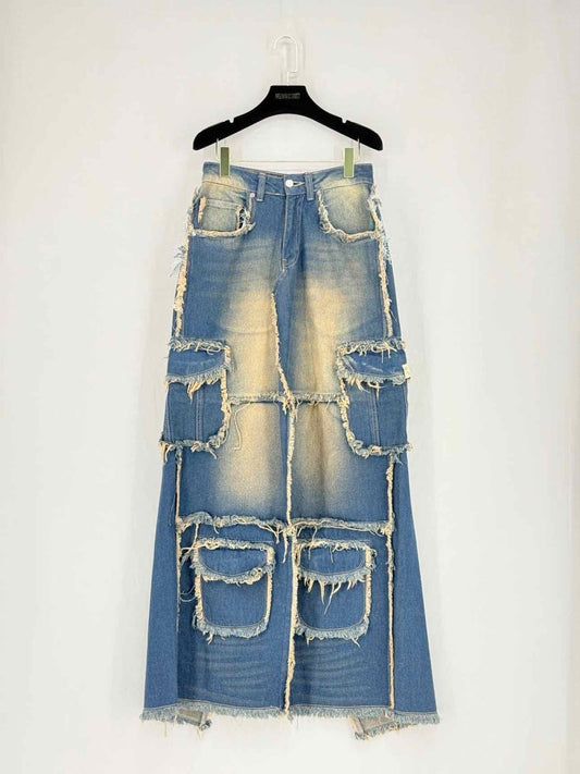 Pre - loved REBORN Front Split Blue Fringed Size 27 Long Skirt at Reems Closet