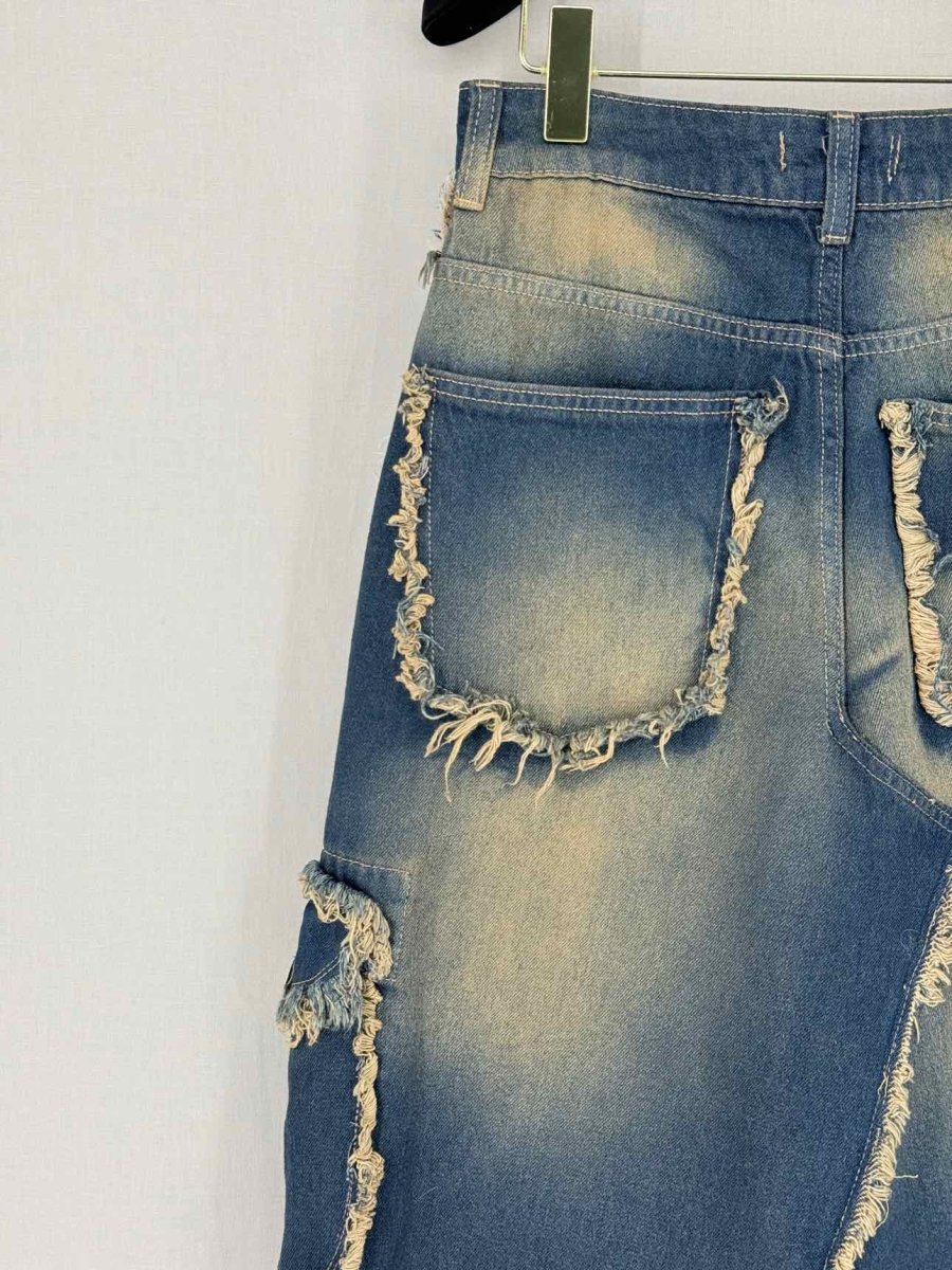 Pre - loved REBORN Front Split Blue Fringed Size 27 Long Skirt at Reems Closet