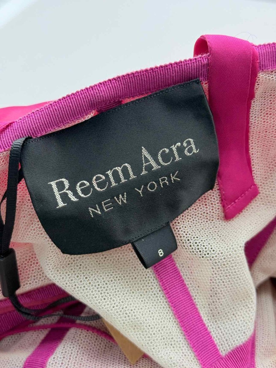 Pre - loved REEM ACRA One Shoulder Fuchsia Size US 8 Long Dress at Reems Closet