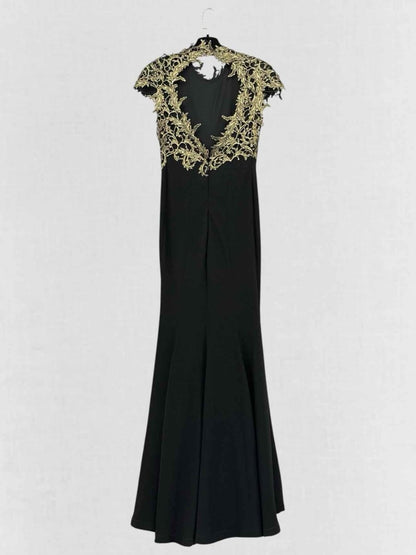 Pre - loved REEMS CLOSET Black w/ Gold Panel Size US 4 Long Dress at Reems Closet