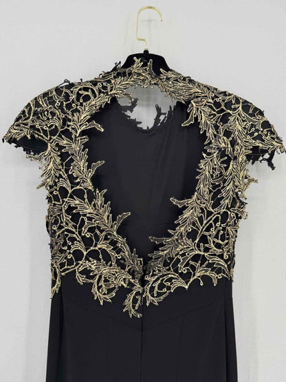 Pre - loved REEMS CLOSET Black w/ Gold Panel Size US 4 Long Dress at Reems Closet